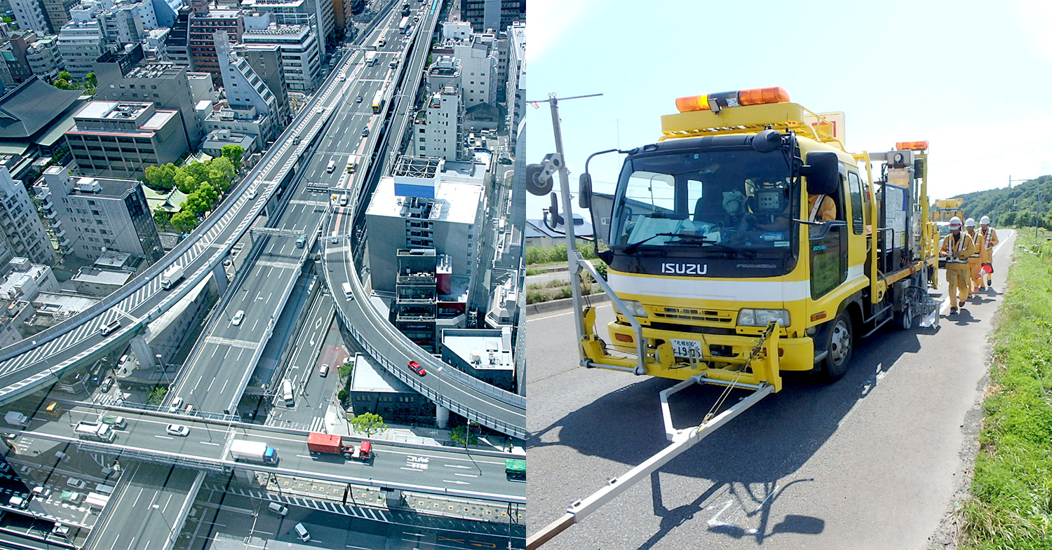 道路標識設置工事をしている社員